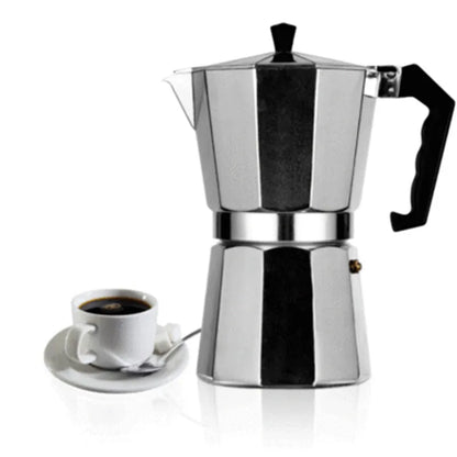 Classic Stovetop Espresso and coffee maker. Mocha Pot Portable Coffee Pot for Cafe Brewing.