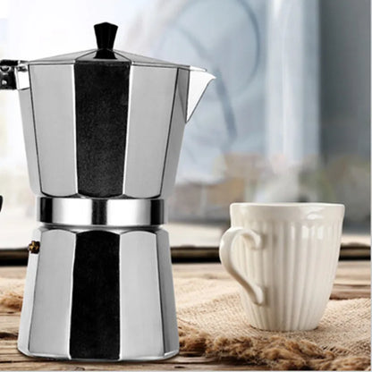 Classic Stovetop Espresso and coffee maker. Mocha Pot Portable Coffee Pot for Cafe Brewing.