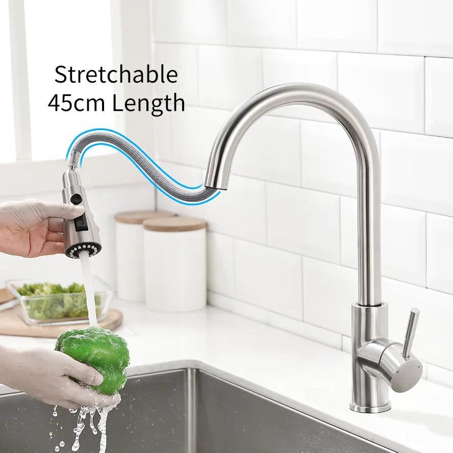 Smart Touch Sensor Kitchen Faucet with Pull Down Sprayer, Touch on Activated Kitchen Bar Sink Faucet Brushed Nickel, Stainless Steel