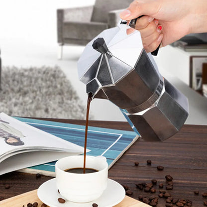 Classic Stovetop Espresso and coffee maker. Mocha Pot Portable Coffee Pot for Cafe Brewing.