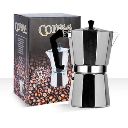 Classic Stovetop Espresso and coffee maker. Mocha Pot Portable Coffee Pot for Cafe Brewing.