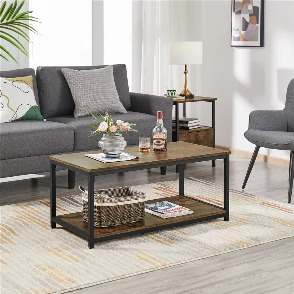 Industrial Coffee Table with Storage Shelf