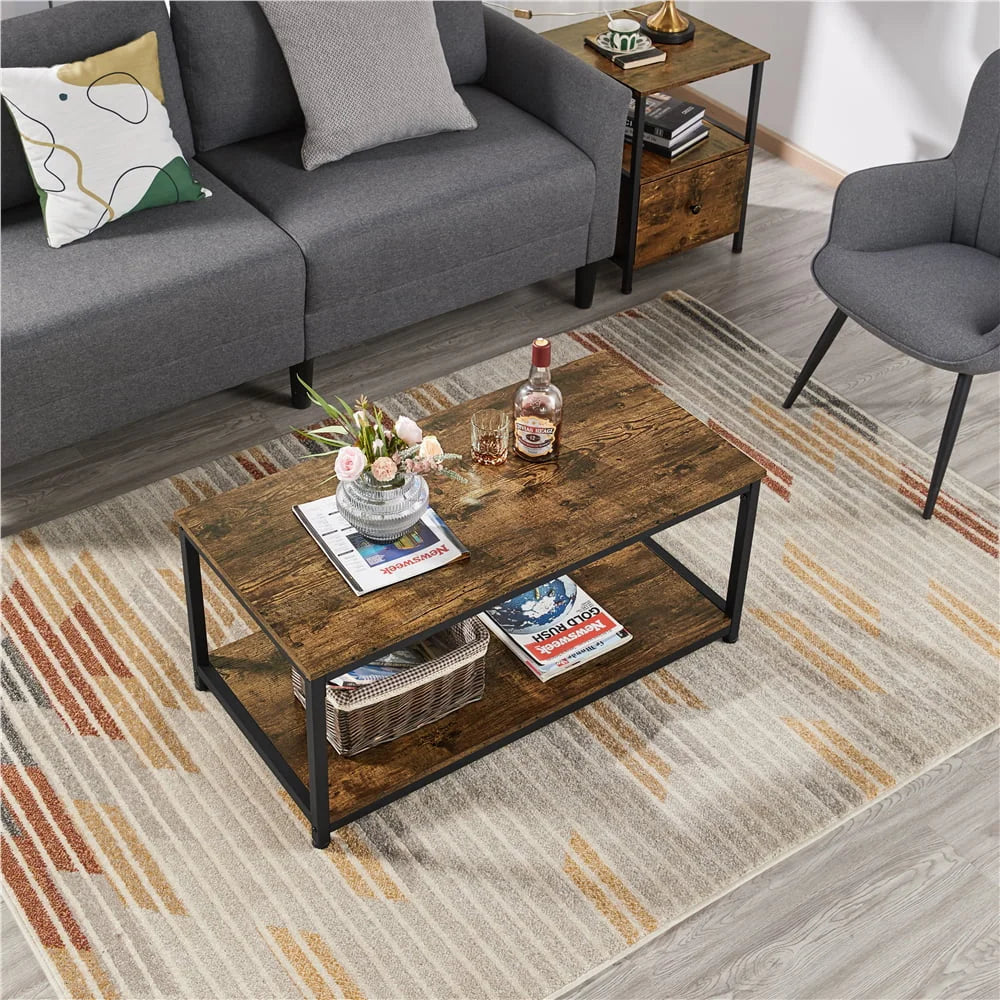 Industrial Coffee Table with Storage Shelf