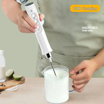 Portable 3-in-1 Electric Milk Frother & Drink Mixer, Handheld Rechargeable Foam maker, High Speeds Drink Mixer Coffee Frothing Wand