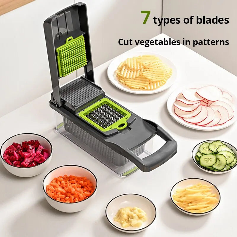 12-in-1 Multifunctional Vegetable Slicer Cutter with Basket