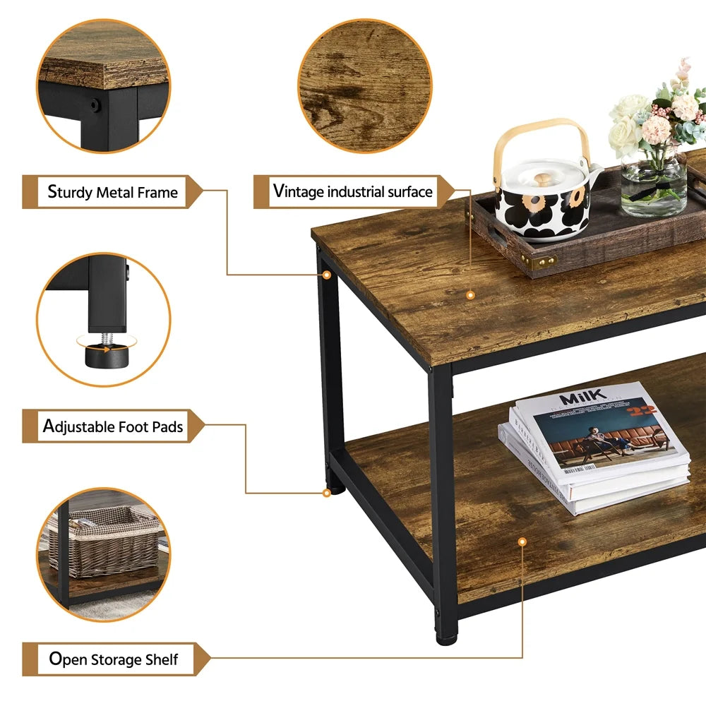 Industrial Coffee Table with Storage Shelf