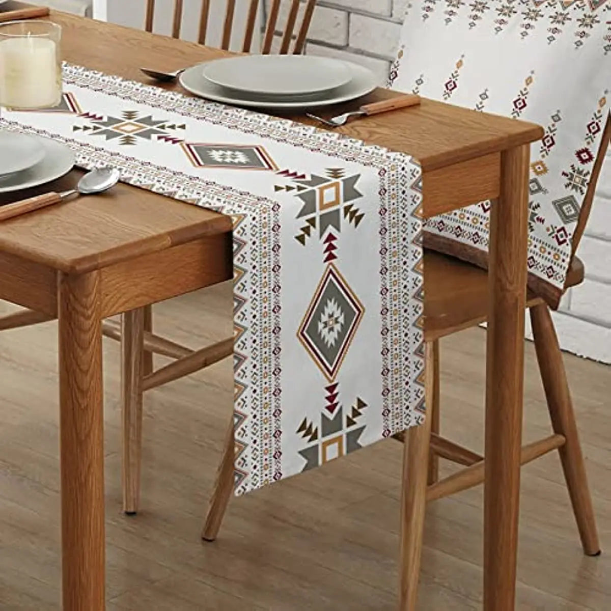 Western Boho Beige Grey Linen Table Runner Wedding Party Decorations Geometric Table Runner for Dining Table Kitchen Decor